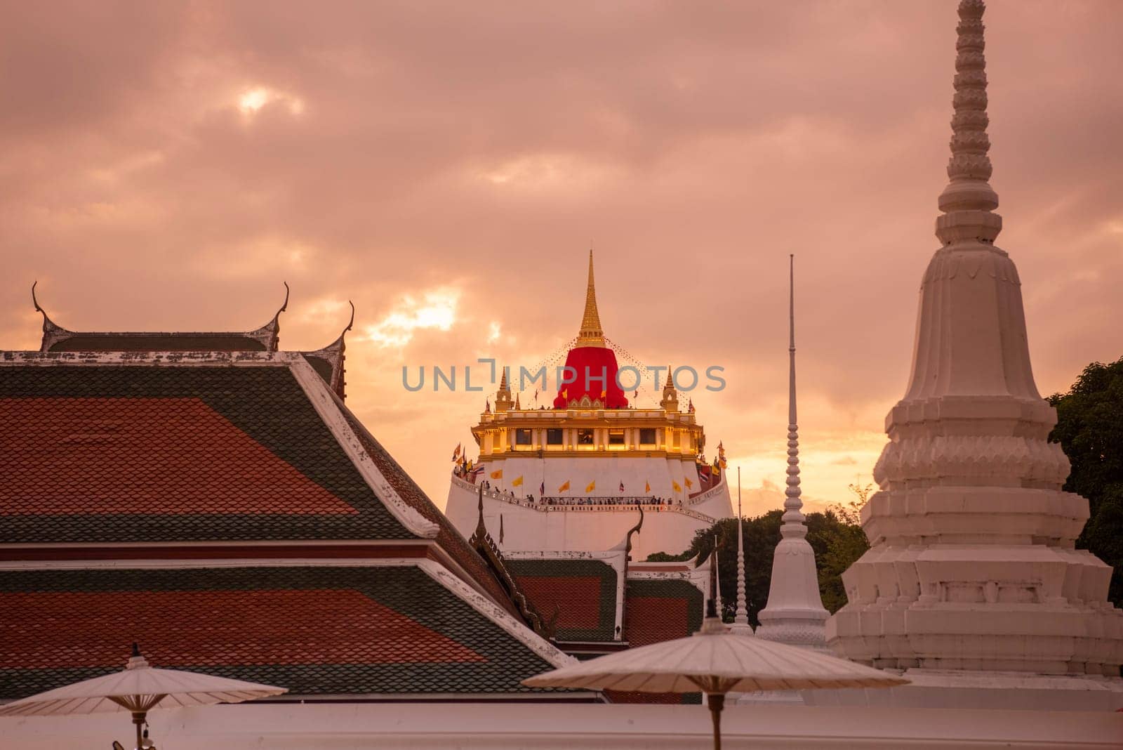 Ceremony on Golden Mount at Wat Saket Festival Fair in Banglamphu in Bangkok in Thailand.  Thailand, Bangkok, November, 8, 2024.