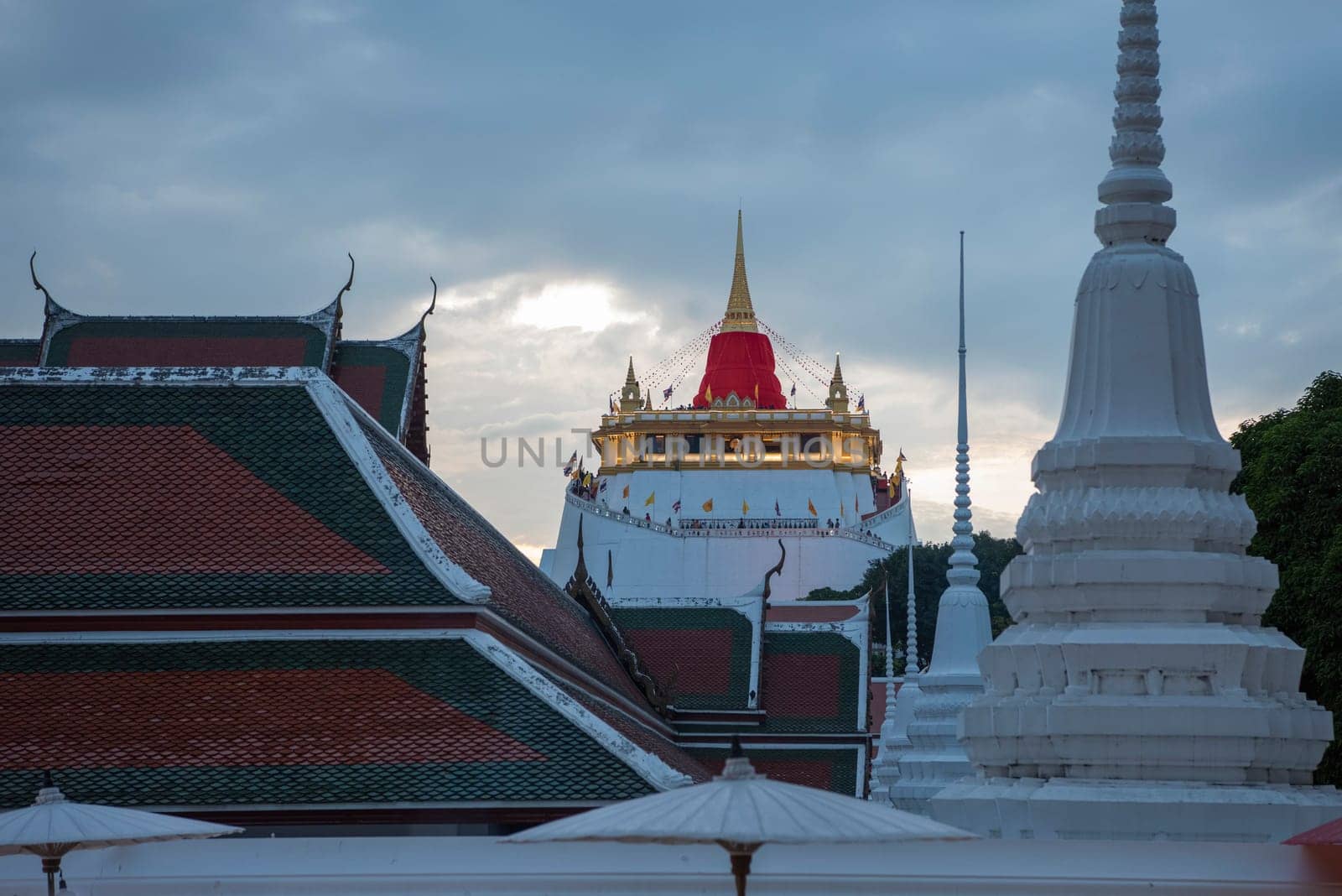 Ceremony on Golden Mount at Wat Saket Festival Fair in Banglamphu in Bangkok in Thailand.  Thailand, Bangkok, November, 8, 2024.