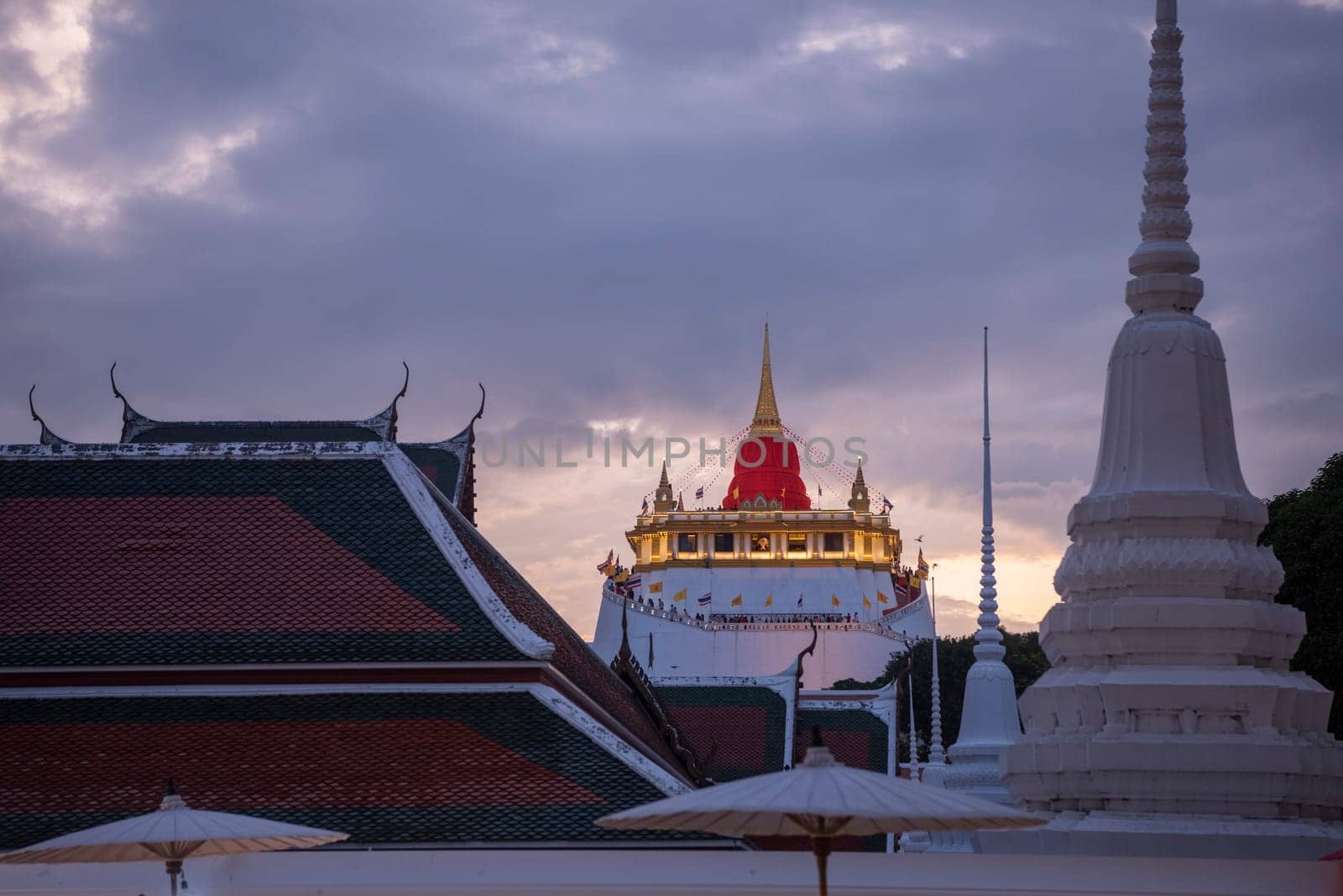 Ceremony on Golden Mount at Wat Saket Festival Fair in Banglamphu in Bangkok in Thailand.  Thailand, Bangkok, November, 8, 2024.
