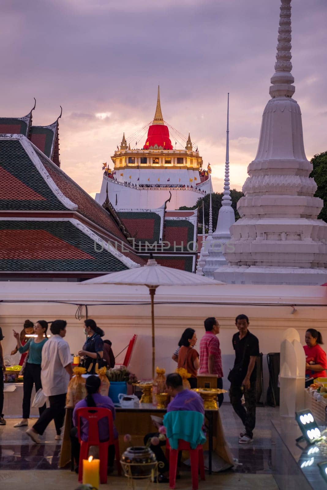 Ceremony on Golden Mount at Wat Saket Festival Fair in Banglamphu in Bangkok in Thailand.  Thailand, Bangkok, November, 8, 2024.