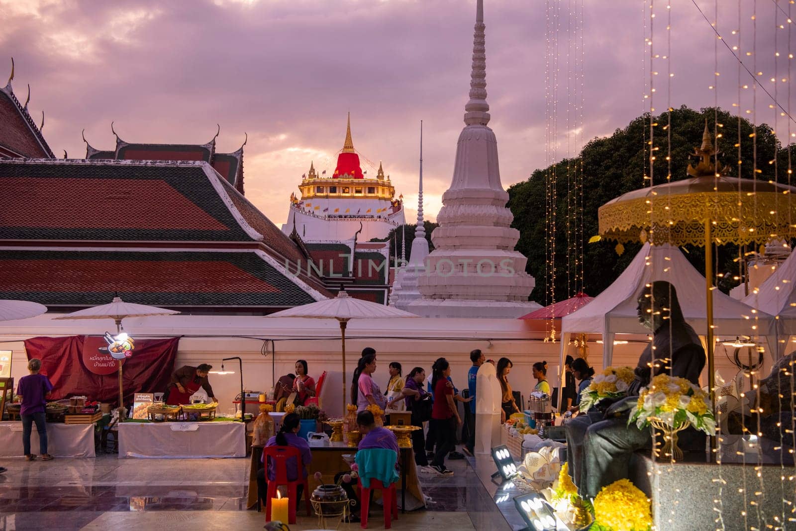 Ceremony on Golden Mount at Wat Saket Festival Fair in Banglamphu in Bangkok in Thailand.  Thailand, Bangkok, November, 8, 2024.