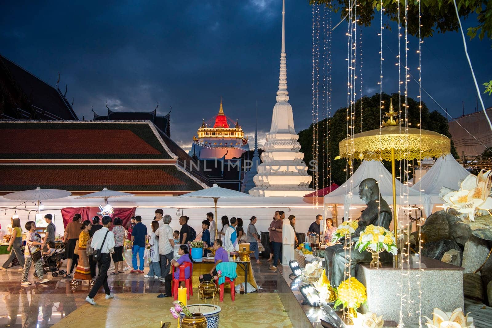 Ceremony on Golden Mount at Wat Saket Festival Fair in Banglamphu in Bangkok in Thailand.  Thailand, Bangkok, November, 8, 2024.