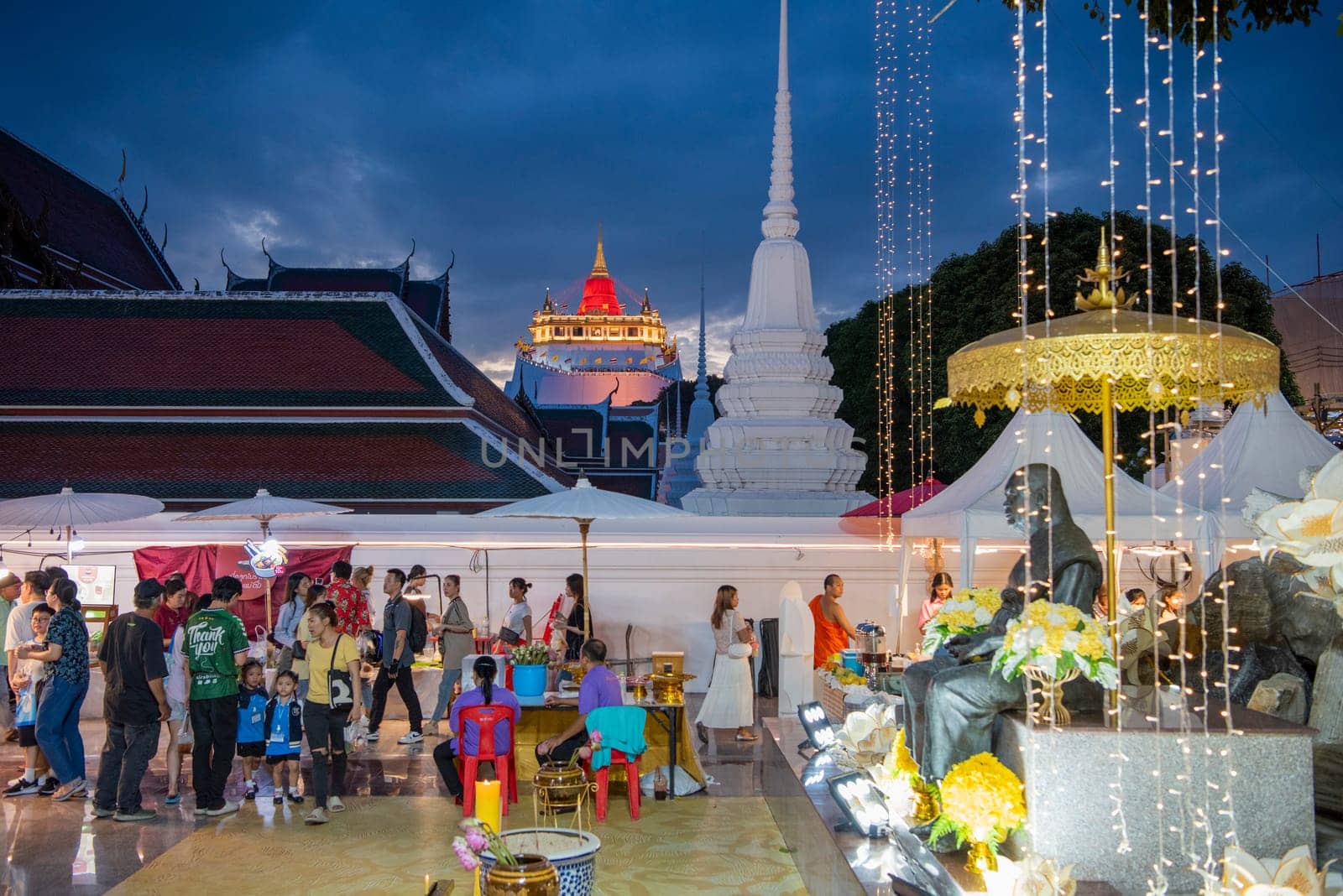 Ceremony on Golden Mount at Wat Saket Festival Fair in Banglamphu in Bangkok in Thailand.  Thailand, Bangkok, November, 8, 2024.