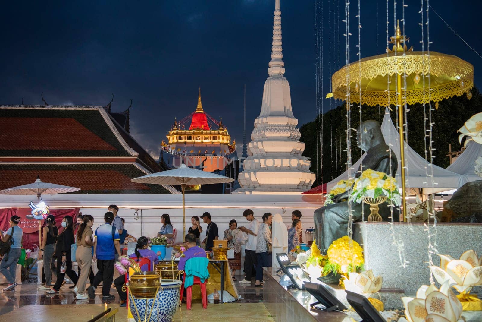Ceremony on Golden Mount at Wat Saket Festival Fair in Banglamphu in Bangkok in Thailand.  Thailand, Bangkok, November, 8, 2024.