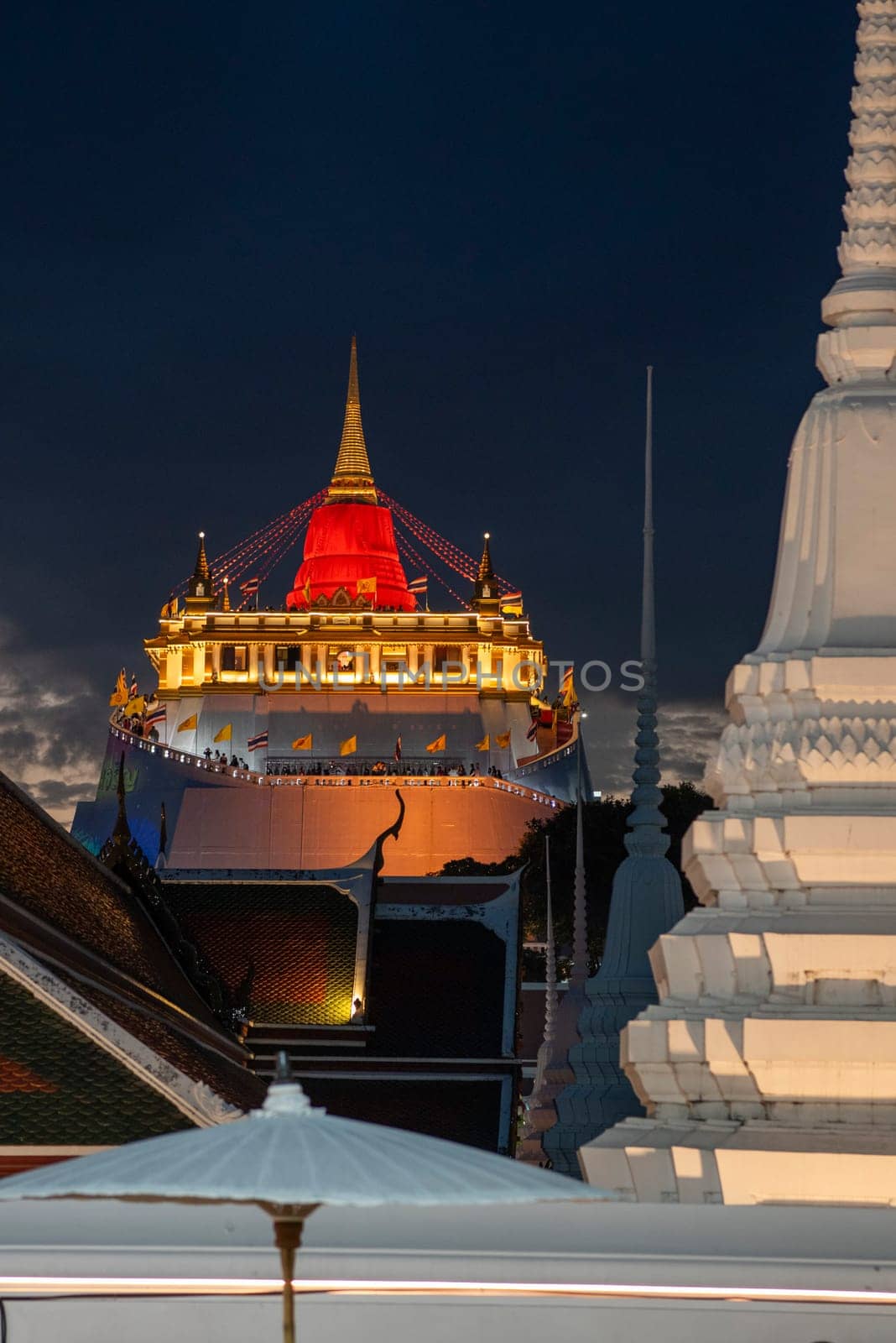 Ceremony on Golden Mount at Wat Saket Festival Fair in Banglamphu in Bangkok in Thailand.  Thailand, Bangkok, November, 8, 2024.