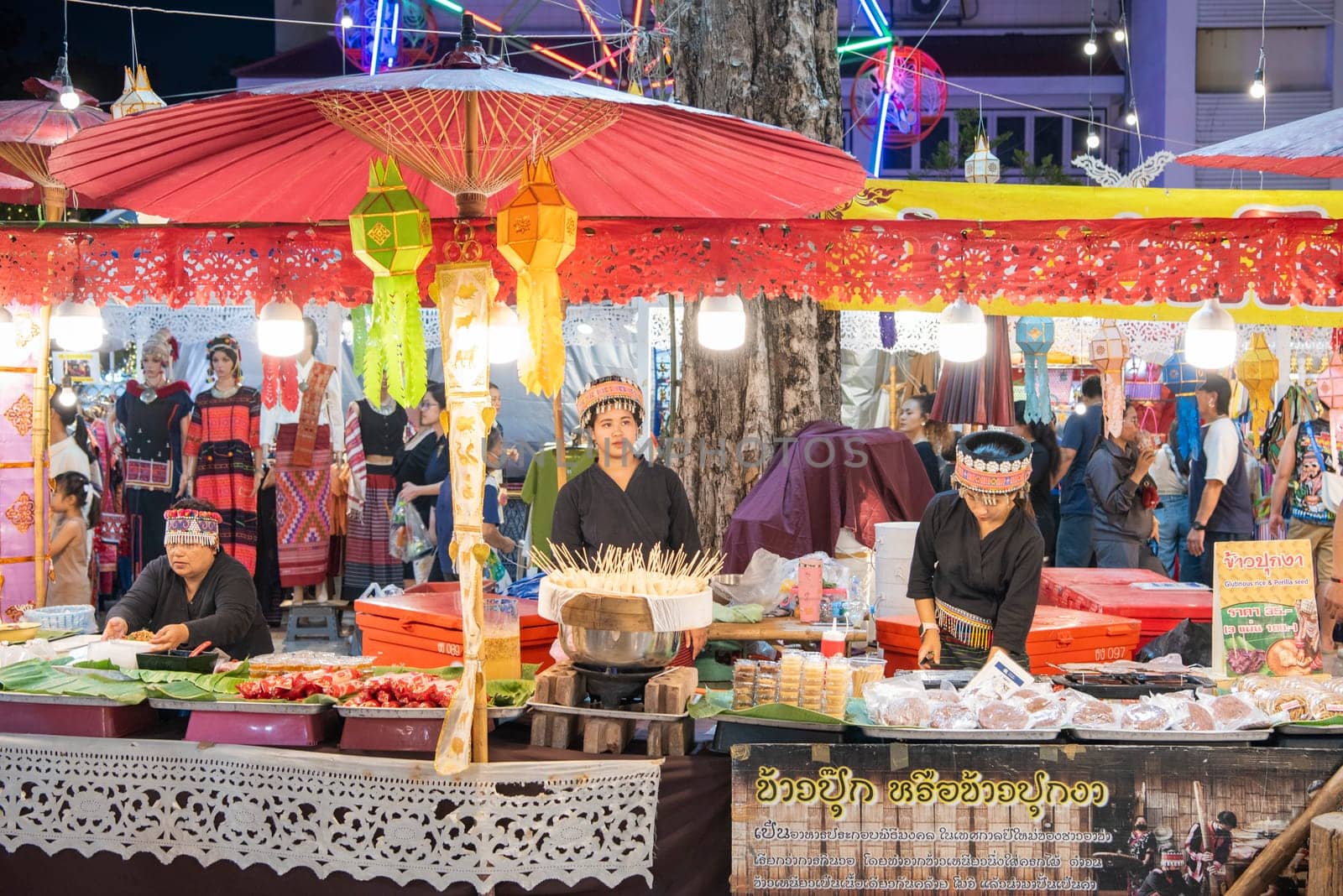 Thai Food Market at Wat Saket Festival Fair in Bangkok in Thailand.  Thailand, Bangkok, November, 8, 2024.