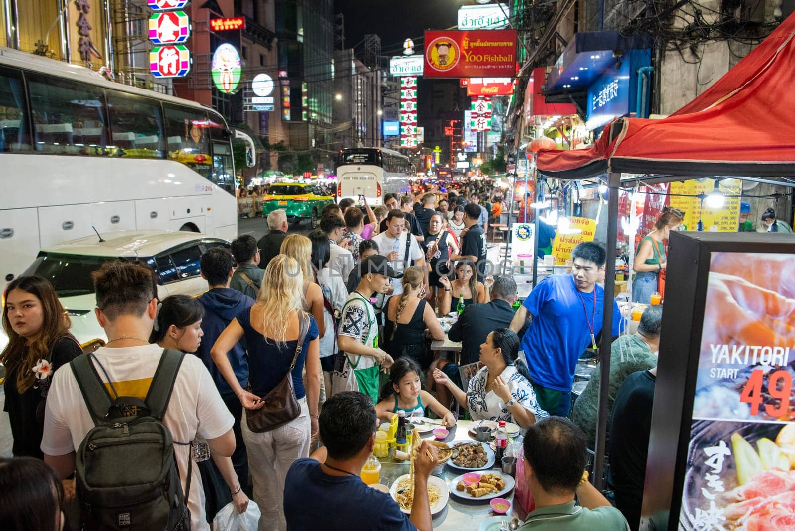 People at Night Streetmarket on Yaowarat Road in Chinatown in City of Bangkok in Thailand.  Thailand, Bangkok, November, 8, 2024.