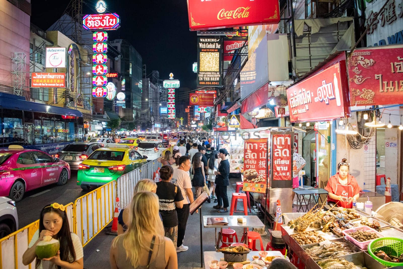 People at Night Streetmarket on Yaowarat Road in Chinatown in City of Bangkok in Thailand.  Thailand, Bangkok, November, 8, 2024.