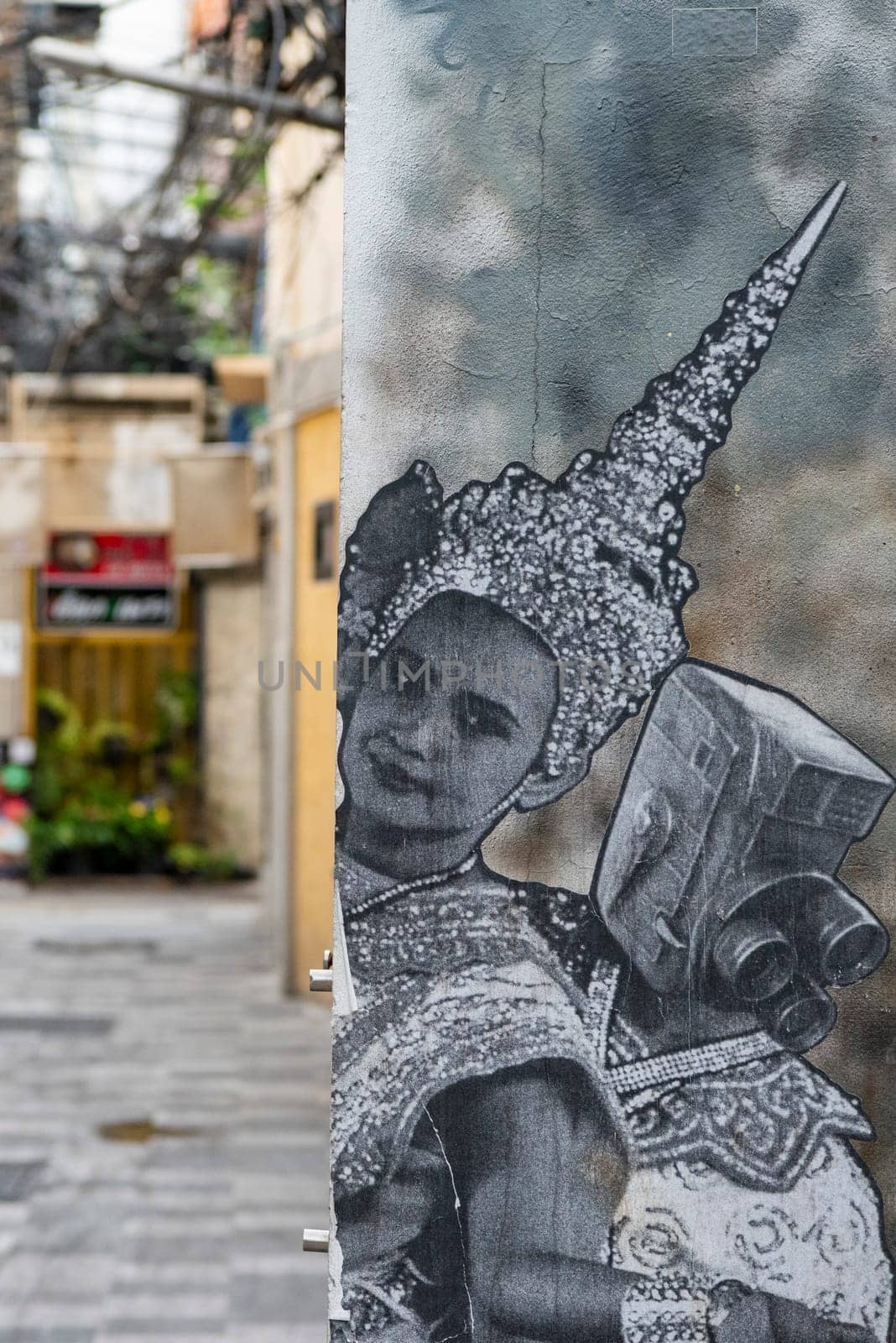 Street art and Paintings on a alley in Talat Noi at China Town in City of Bangkok in Thailand.  Thailand, Bangkok, November, 5, 2024.