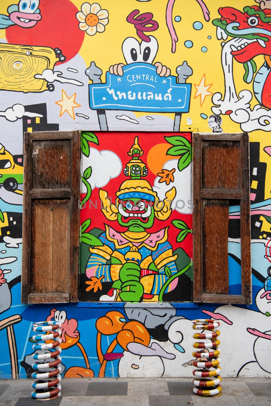Street art and Paintings on a alley in Talat Noi at China Town in City of Bangkok in Thailand.  Thailand, Bangkok, November, 5, 2024.