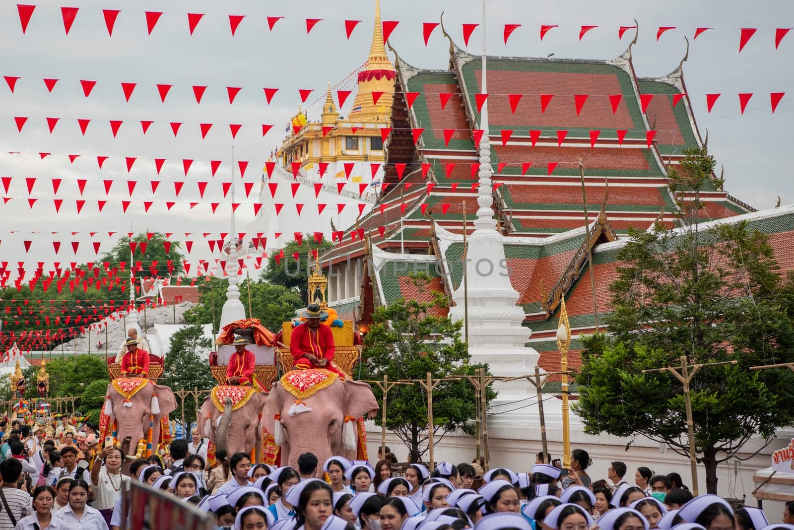 Thai Elephants at the Opening Ceremony of Wat Saket Festival Fair in Bangkok in Thailand.  Thailand, Bangkok, November, 8, 2024.