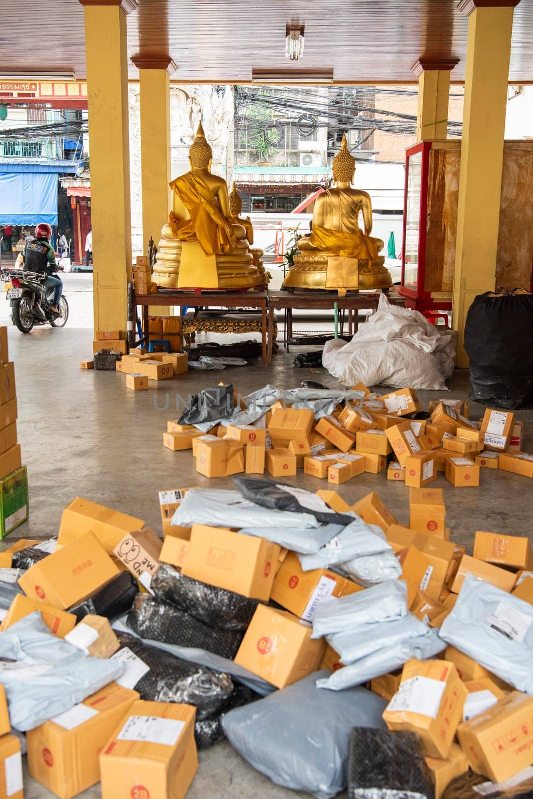 postal packages Depot at Wat Kan Matuyaram in China Town in City of Bangkok in Thailand.  Thailand, Bangkok, November, 5, 2024.