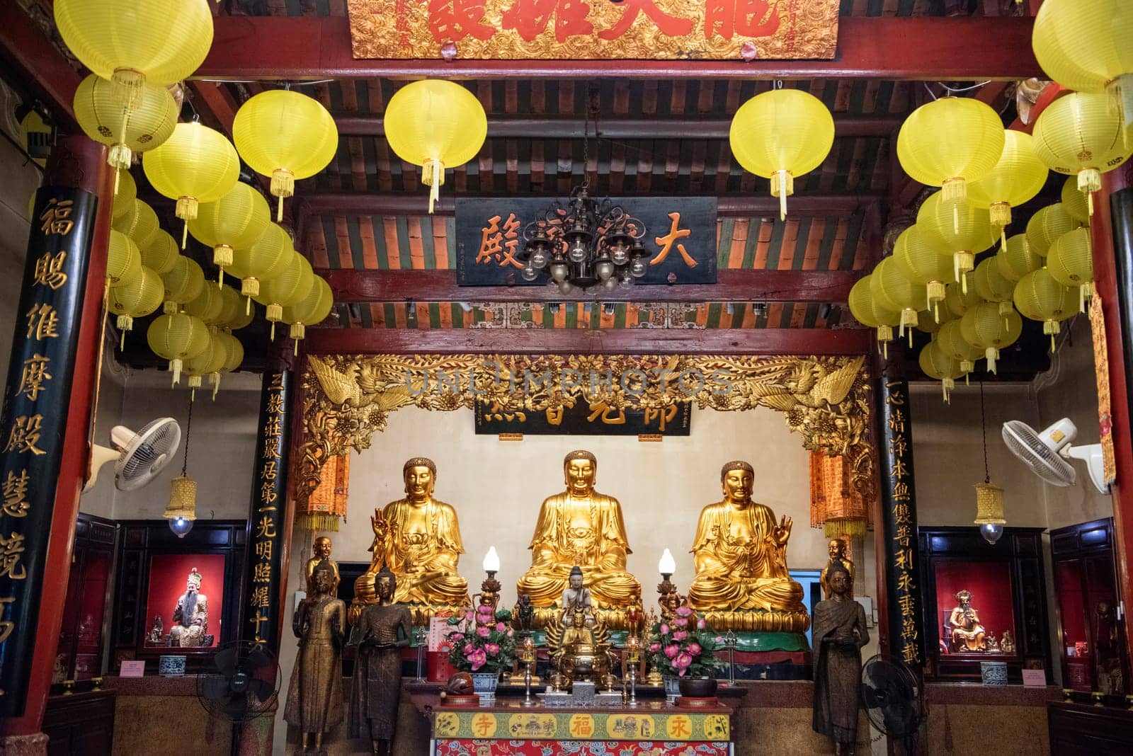 Inside the Wat Mangkon Kamalawat in China Town in City of Bangkok in Thailand.  Thailand, Bangkok, November, 5, 2024.