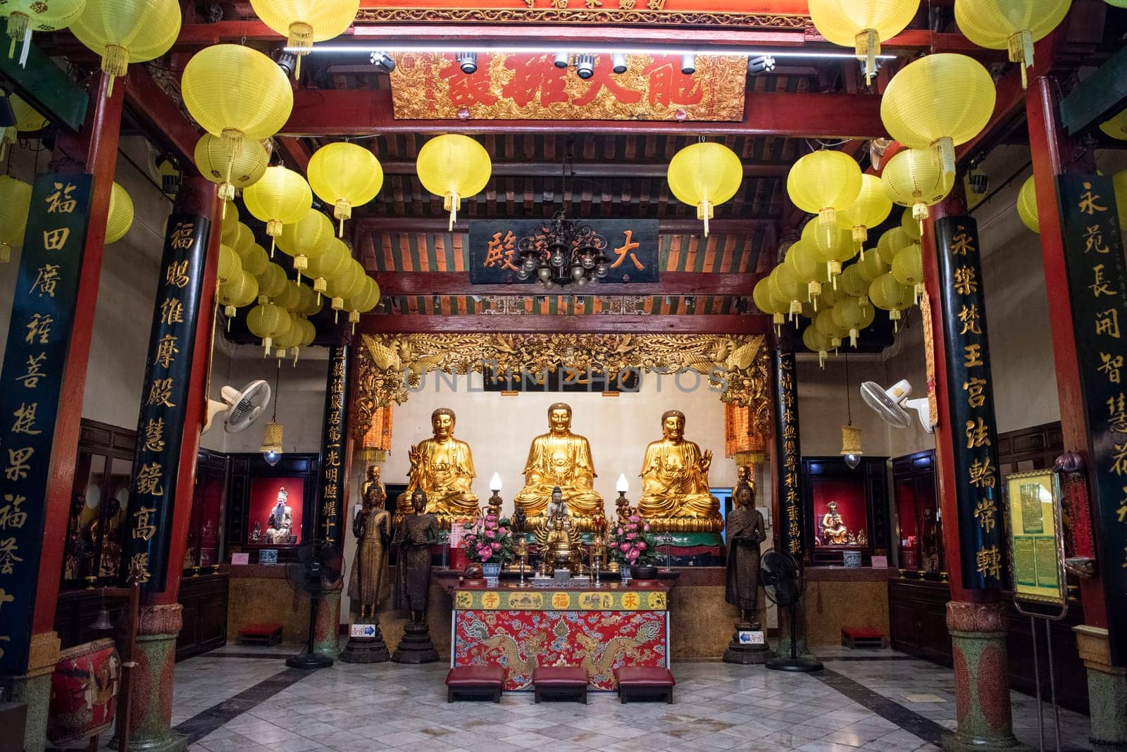 Inside the Wat Mangkon Kamalawat in China Town in City of Bangkok in Thailand.  Thailand, Bangkok, November, 5, 2024.
