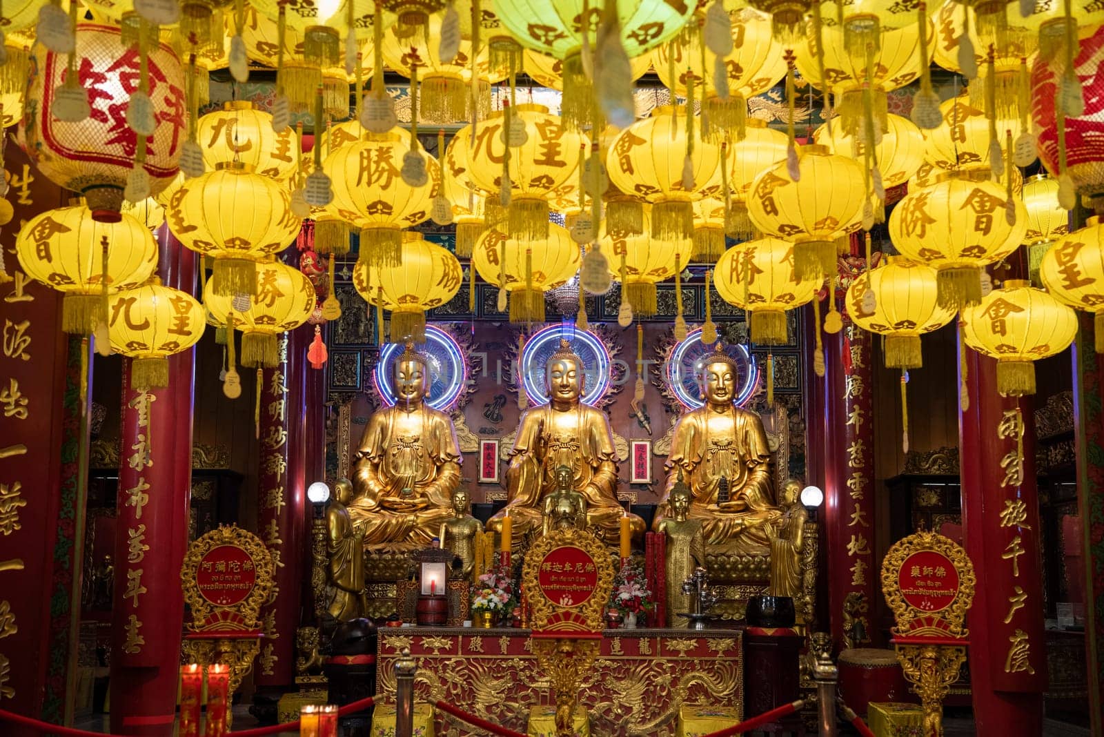 Inside the Wat Mangkon Kamalawat in China Town in City of Bangkok in Thailand.  Thailand, Bangkok, November, 5, 2024.