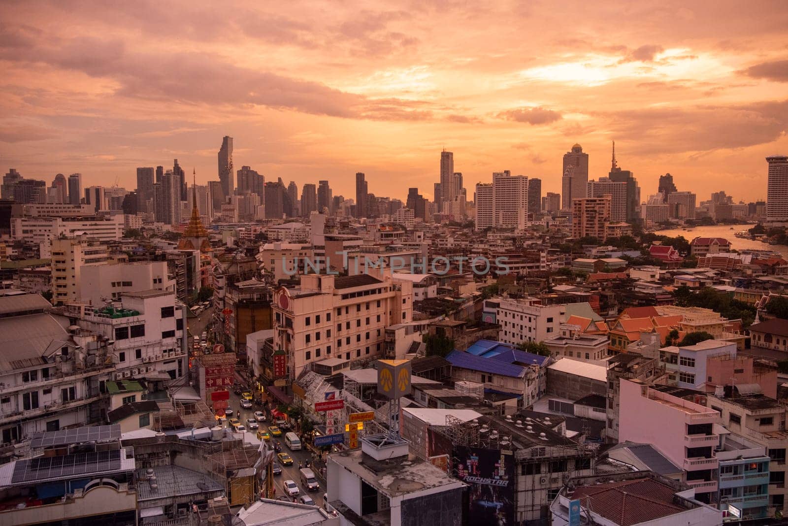 a View over the China Town with skyline in the City of Bangkok in Thailand.  Thailand, Bangkok, November, 5, 2024.