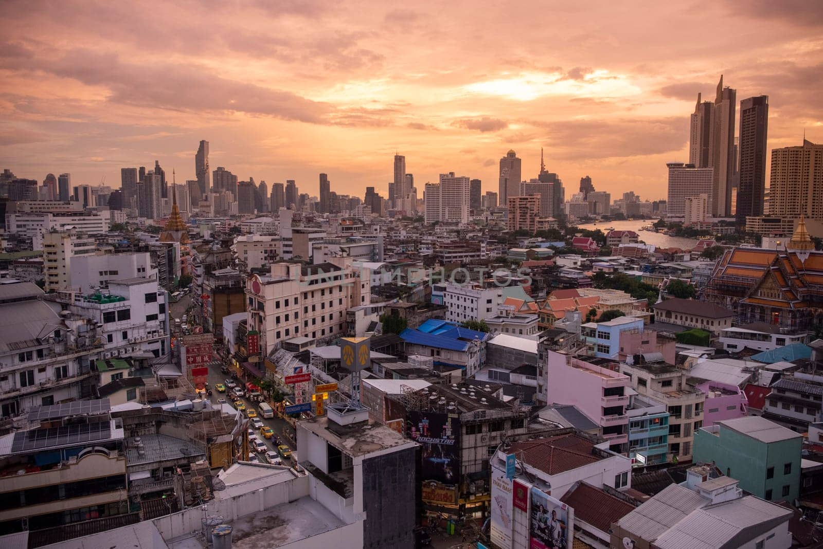 a View over the China Town with skyline in the City of Bangkok in Thailand.  Thailand, Bangkok, November, 5, 2024.