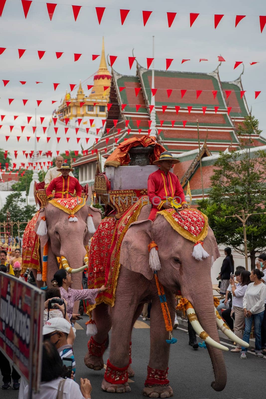 Thai Elephants at the Opening Ceremony of Wat Saket Festival Fair in Bangkok in Thailand.  Thailand, Bangkok, November, 8, 2024.