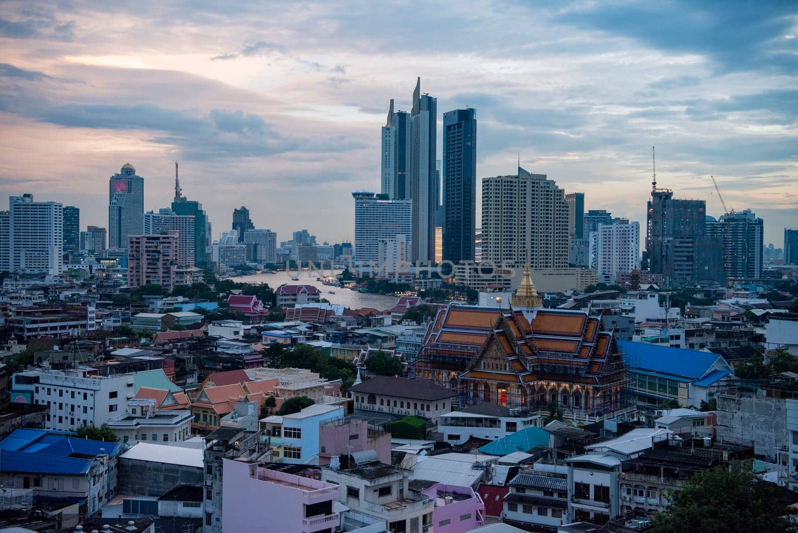 Wat Ko in the China Town with skyline in the City of Bangkok in Thailand.  Thailand, Bangkok, November, 5, 2024.