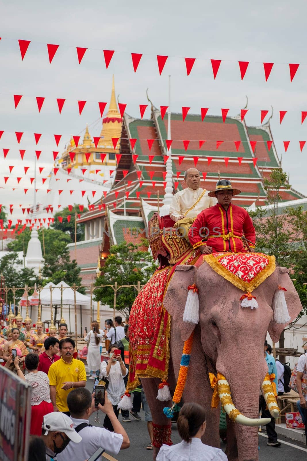 Thai Elephants at the Opening Ceremony of Wat Saket Festival Fair in Bangkok in Thailand.  Thailand, Bangkok, November, 8, 2024.