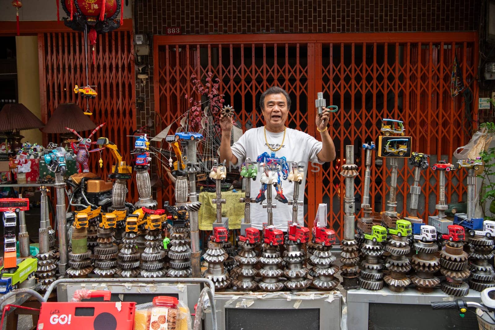 a Metal scrapyard shop in Talat Noi at China Town in City of Bangkok in Thailand.  Thailand, Bangkok, November, 6, 2024.