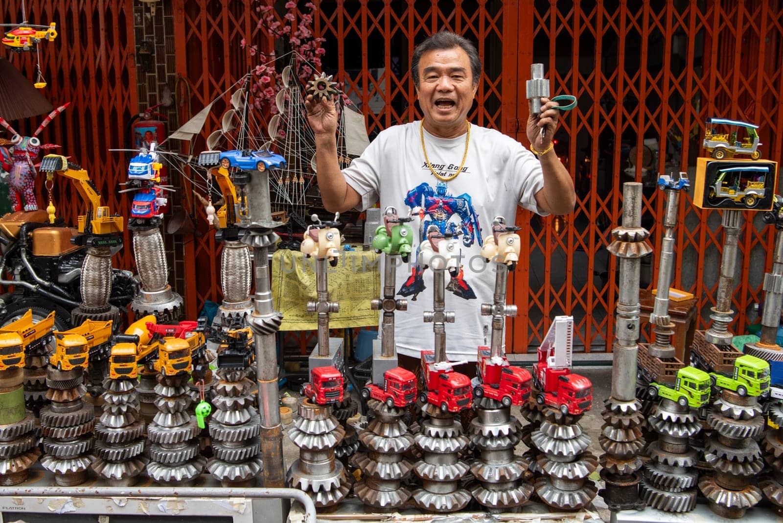 a Metal scrapyard shop in Talat Noi at China Town in City of Bangkok in Thailand.  Thailand, Bangkok, November, 6, 2024.
