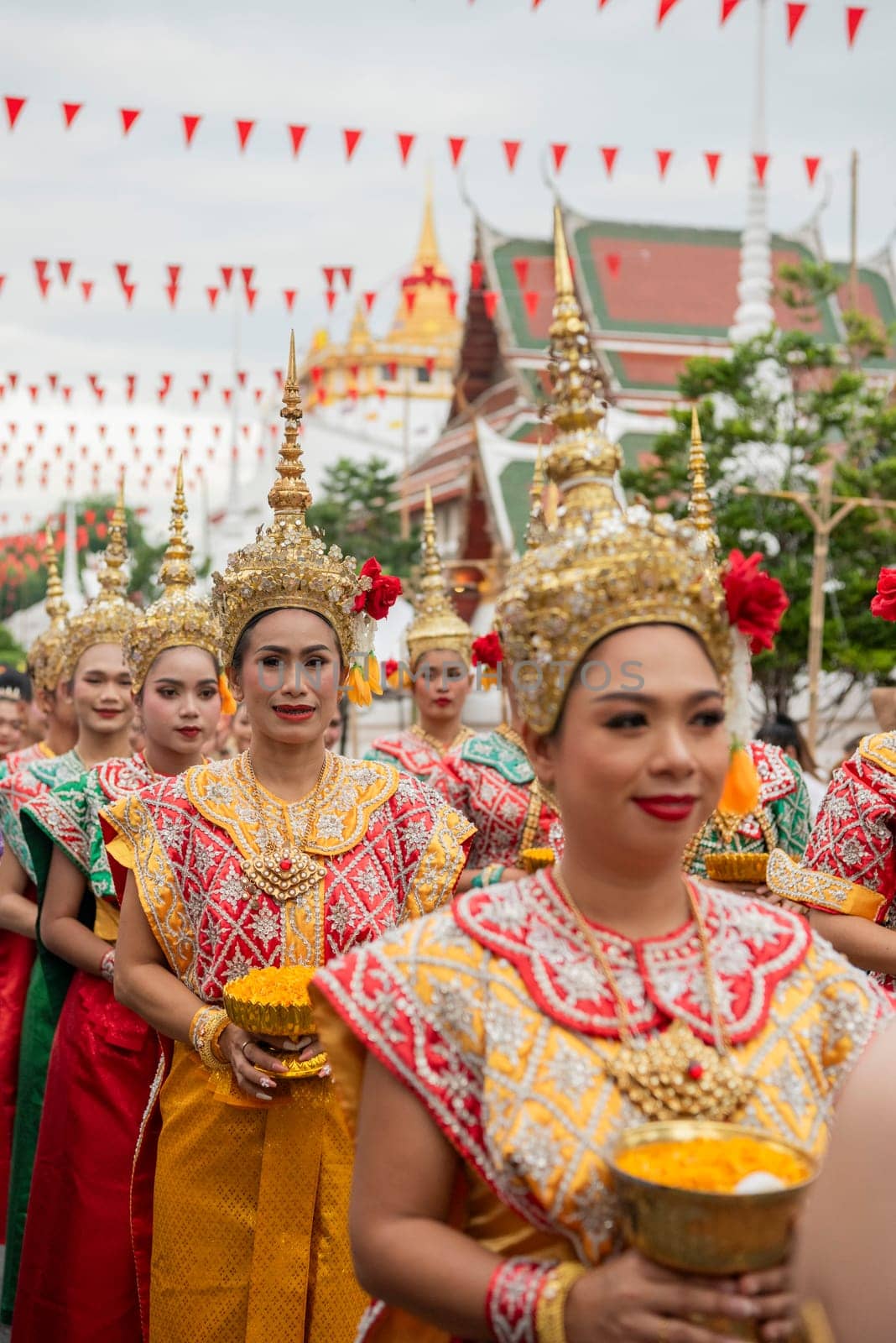 Traditional Thai Women at Opening Ceremony at Wat Saket Festival Fair in Bangkok in Thailand.  Thailand, Bangkok, November, 8, 2024.