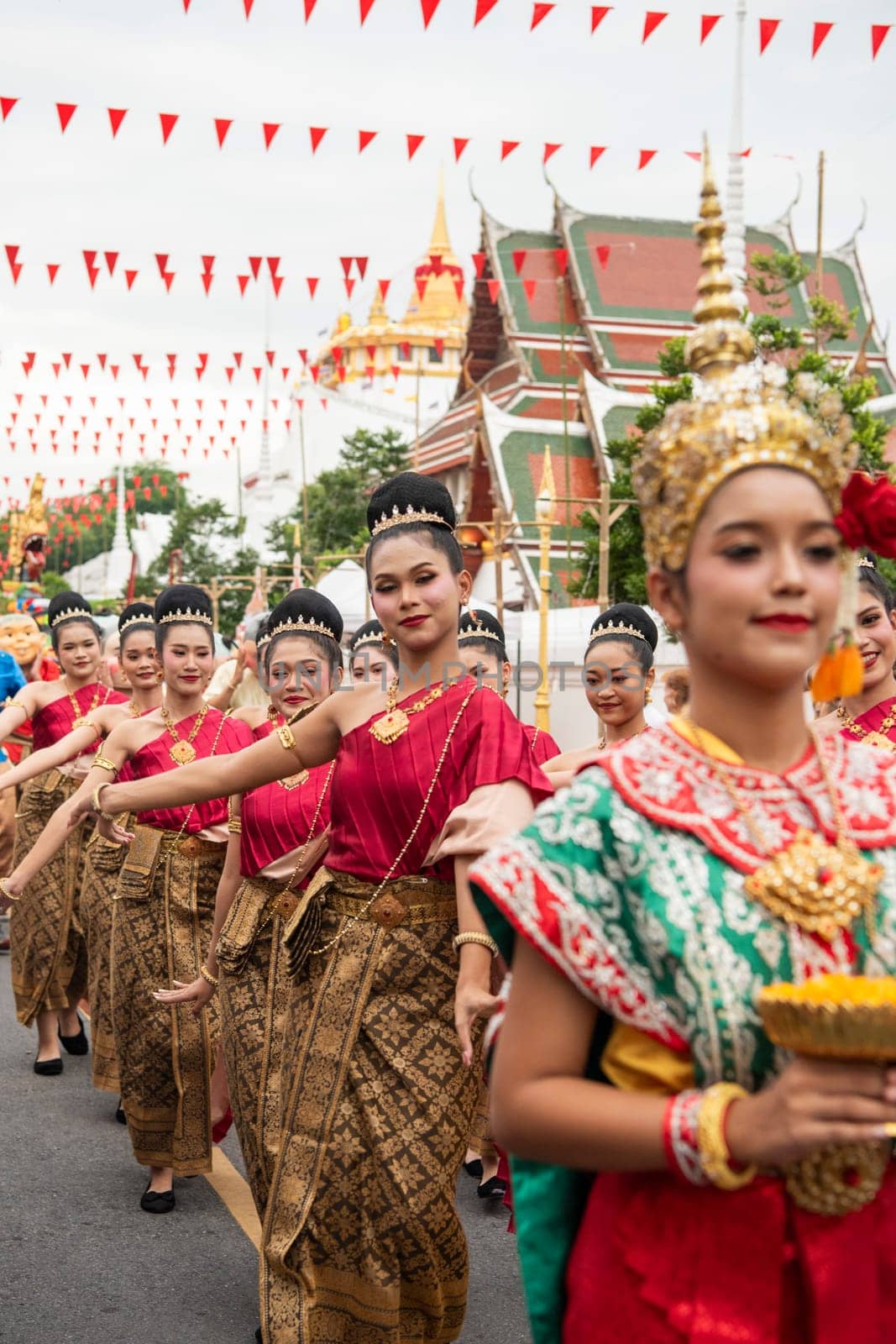 Traditional Thai Women at Opening Ceremony at Wat Saket Festival Fair in Bangkok in Thailand.  Thailand, Bangkok, November, 8, 2024.
