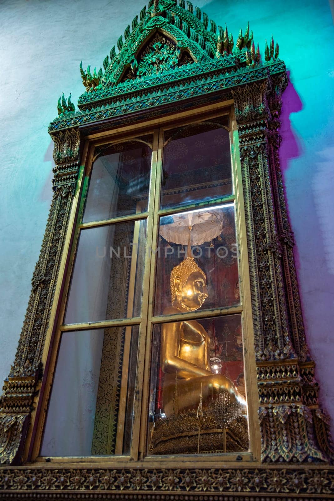 Buddha at Wat Saket in morning at Temple Festival Fair in Bangkok in Thailand.  Thailand, Bangkok, November, 8, 2024.