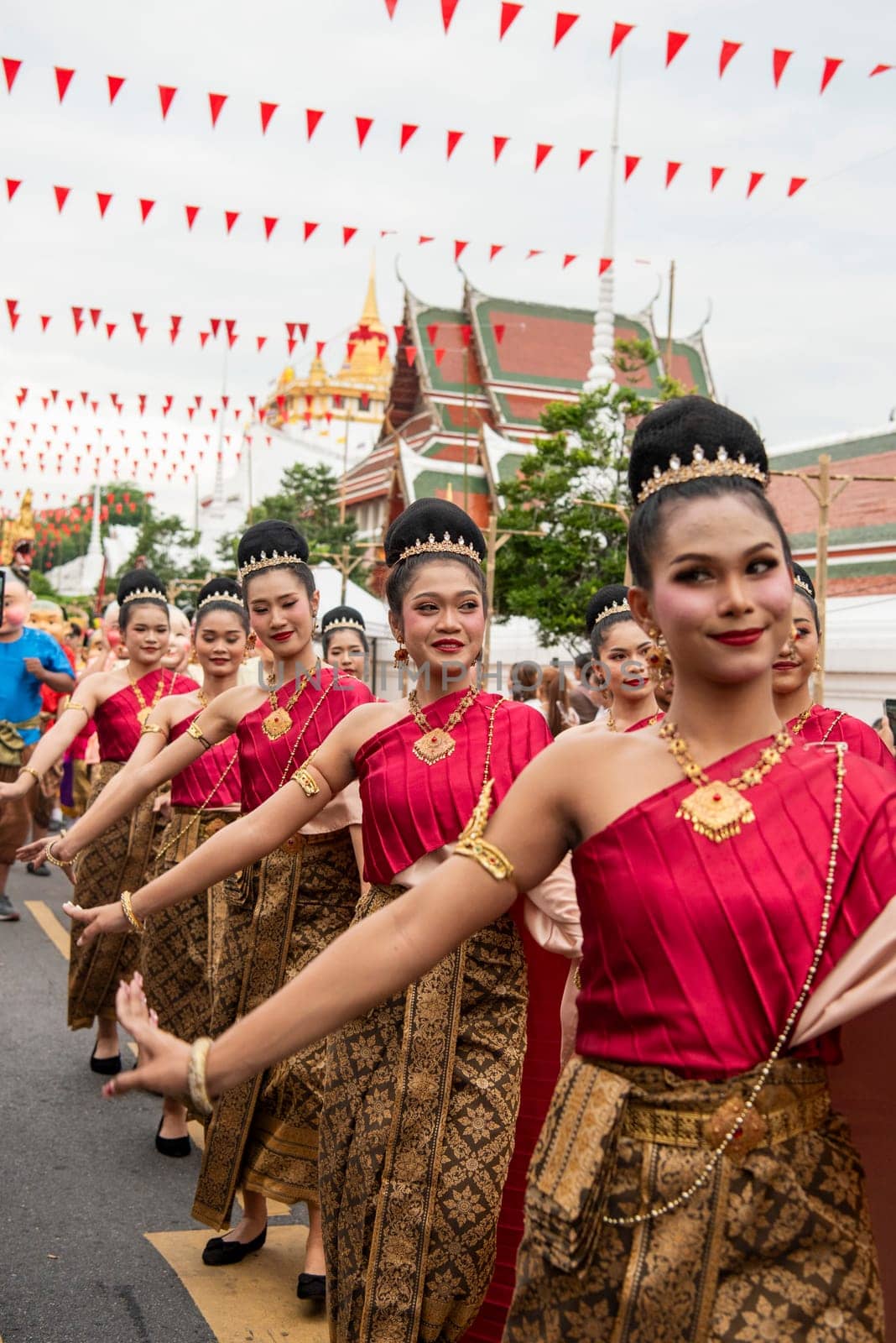 Traditional Thai Women at Opening Ceremony at Wat Saket Festival Fair in Bangkok in Thailand.  Thailand, Bangkok, November, 8, 2024.