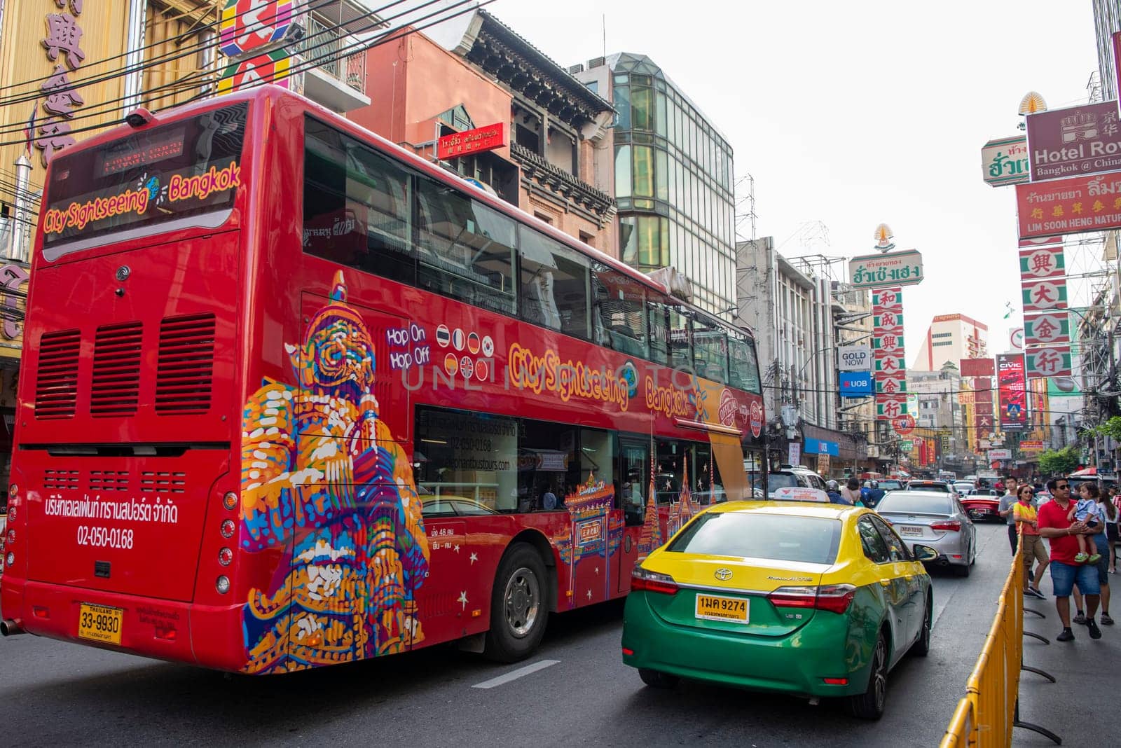 Traffic on the Yaowarat Road in Chinatown in City of Bangkok in Thailand.  Thailand, Bangkok, November, 6, 2024.