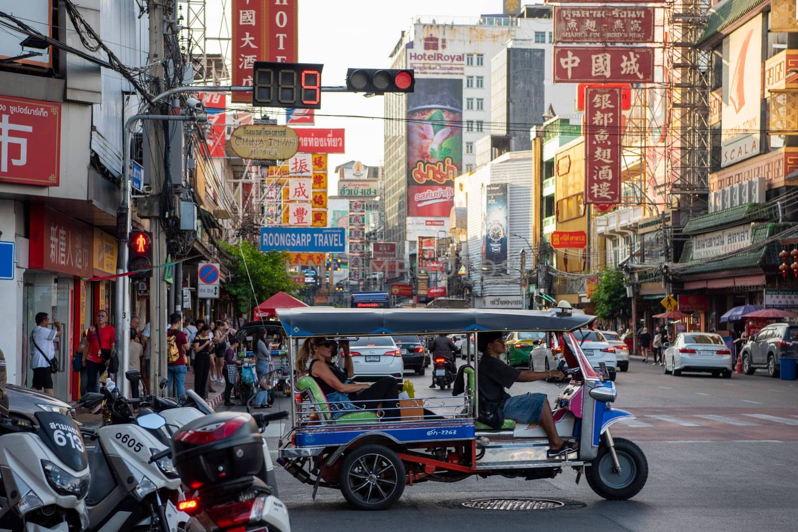 Traffic on the Yaowarat Road in Chinatown in City of Bangkok in Thailand.  Thailand, Bangkok, November, 6, 2024.