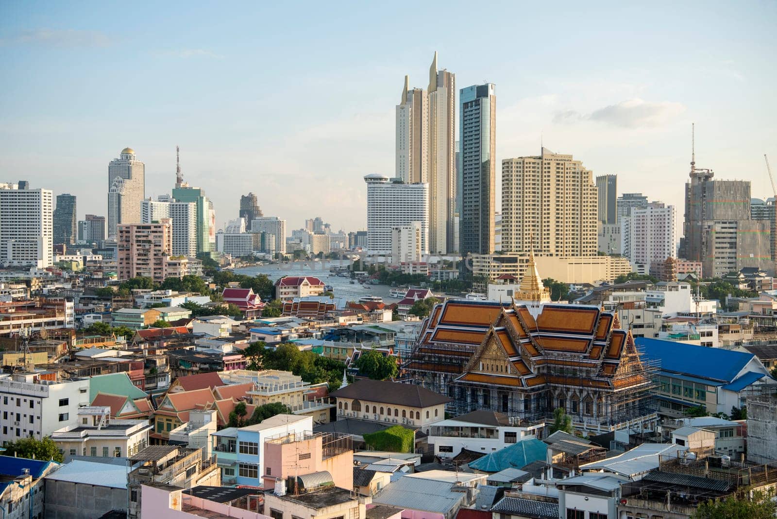 Wat Ko in the China Town with skyline in the City of Bangkok in Thailand.  Thailand, Bangkok, November, 6, 2024.