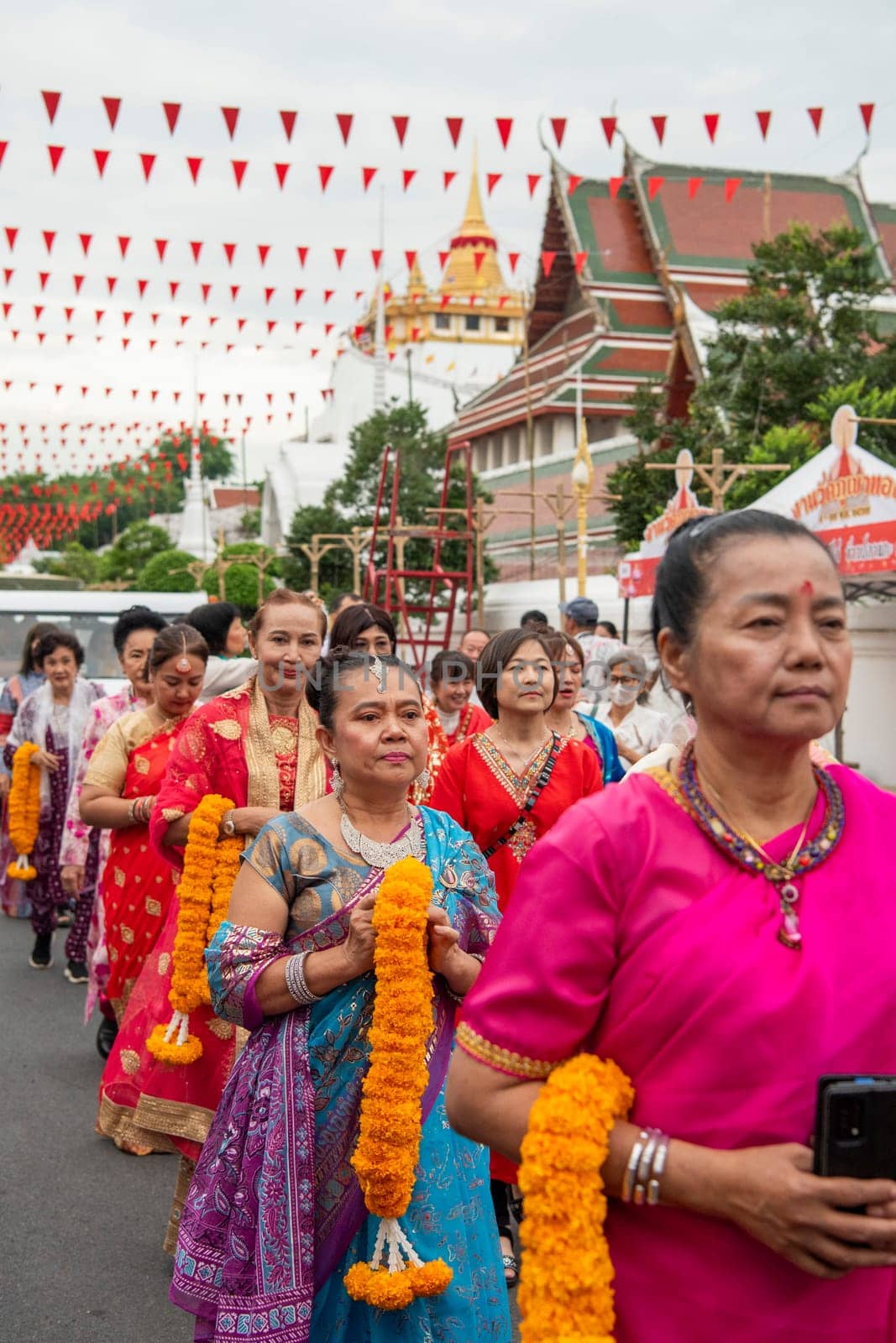 Traditional Thai Women at Opening Ceremony at Wat Saket Festival Fair in Bangkok in Thailand.  Thailand, Bangkok, November, 8, 2024.