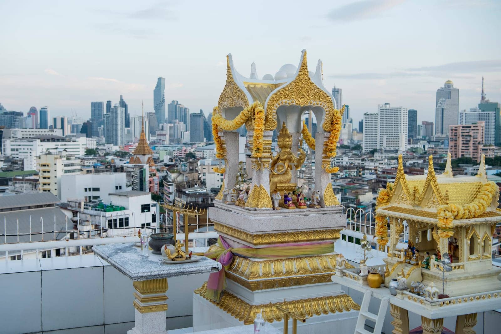 a House Temple on a rood in Chinatown in the City of Bangkok in Thailand.  Thailand, Bangkok, November, 6, 2024.