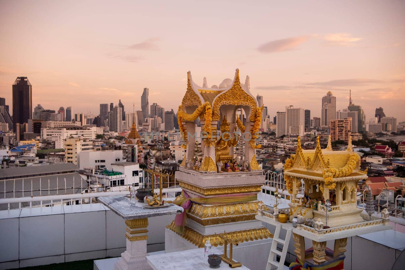 a House Temple on a rood in Chinatown in the City of Bangkok in Thailand.  Thailand, Bangkok, November, 6, 2024.