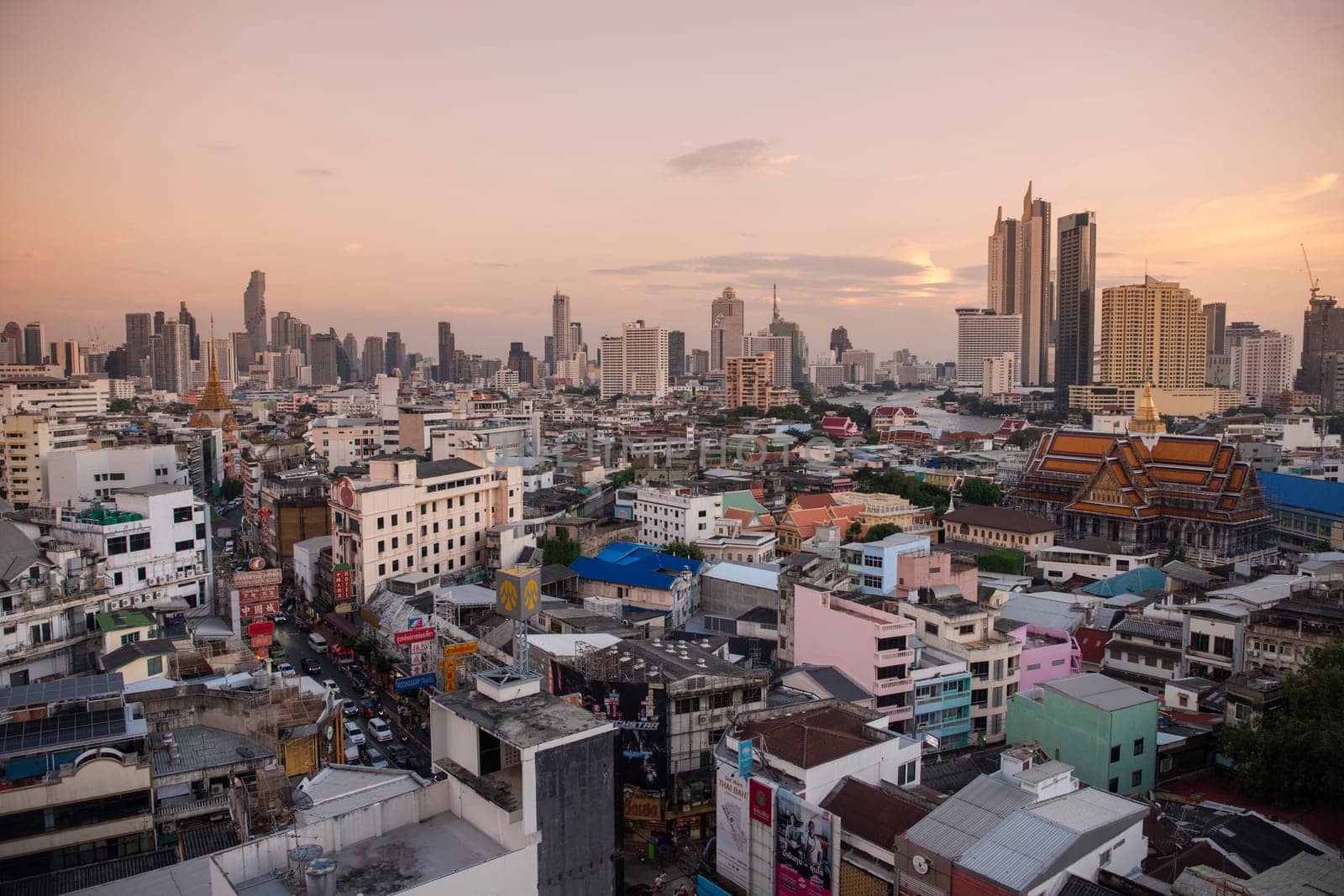 a View over the China Town with skyline in the City of Bangkok in Thailand.  Thailand, Bangkok, November, 6, 2024.