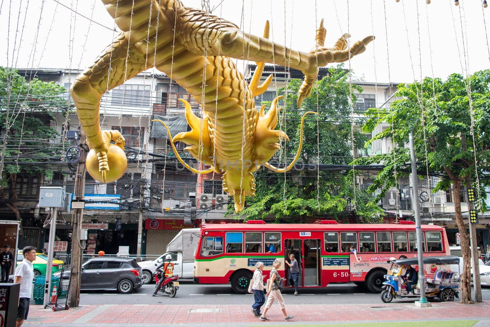 Dragon at a Shopping centre in Chinatown in City of Bangkok in Thailand.  Thailand, Bangkok, November, 7, 2024.