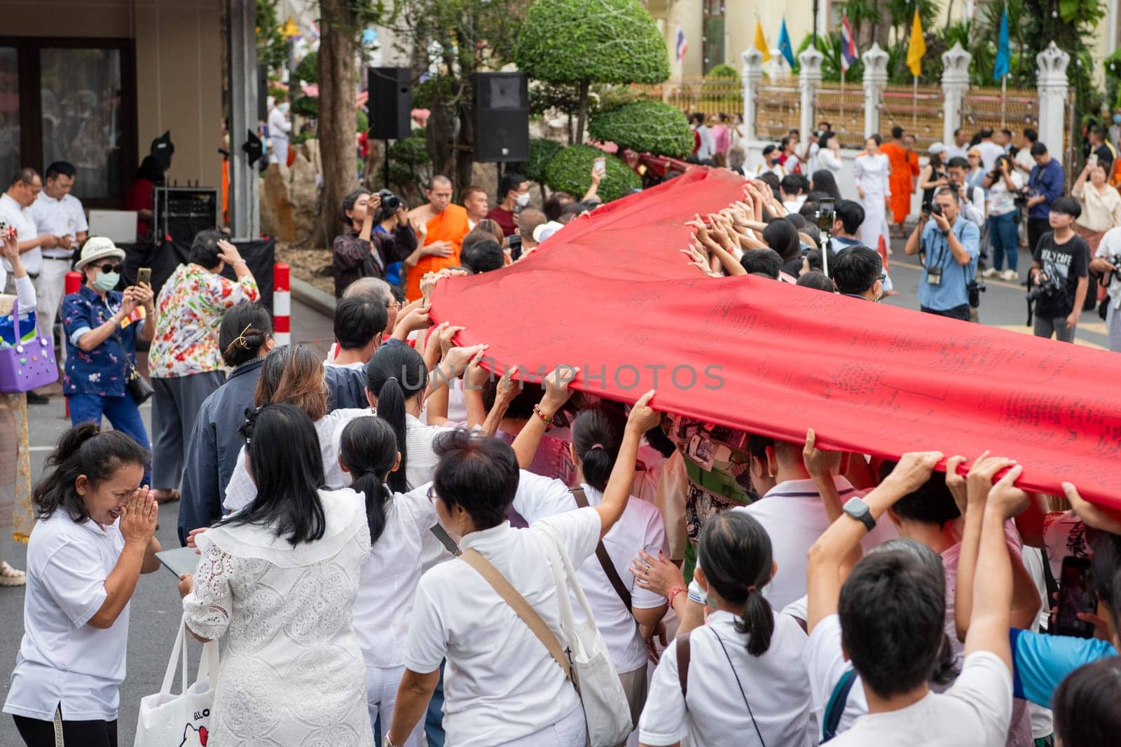 Ceremony on the way to Golden Mount at Wat Saket Festival Fair in Bangkok in Thailand.  Thailand, Bangkok, November, 8, 2024.