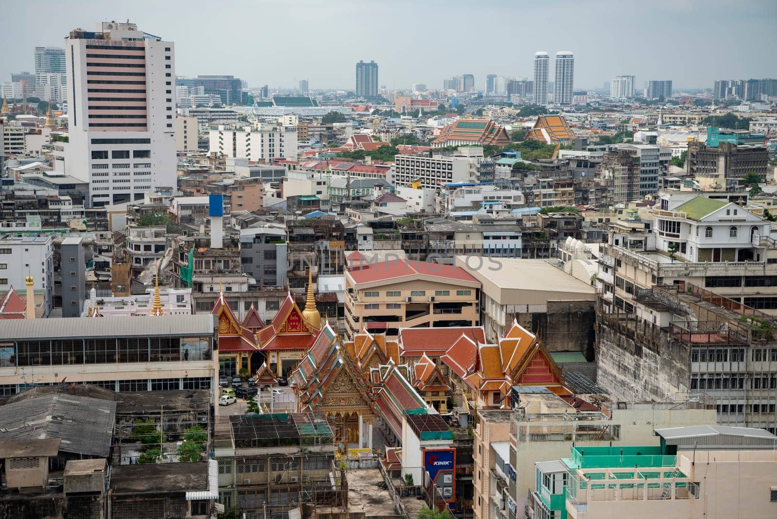 a view with Wat Chai Chana Songkhram or Wat Tuek in China Town with skyline in Ciity of Bangkok in Thailand.   Thailand, Bangkok, November, 7, 2024.