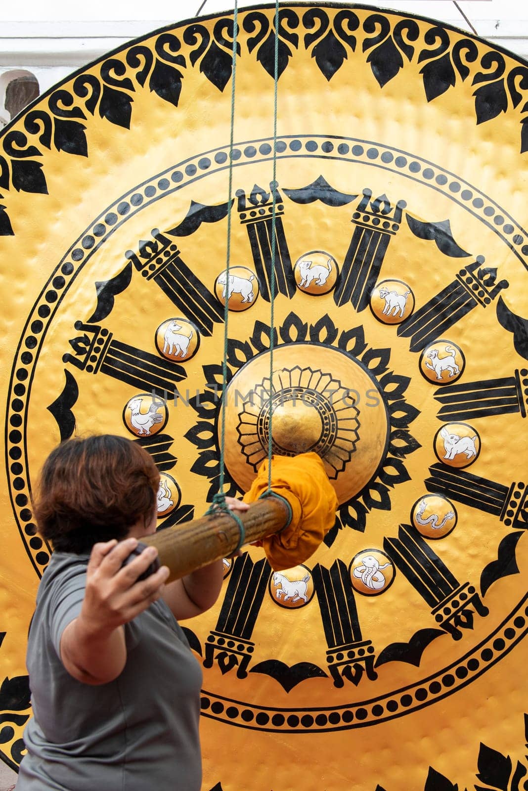 a Gong at Golden Mount of Wat Saket in Banglamphu in the City of Bangkok in Thailand.  Thailand, Bangkok, November, 7, 2024.