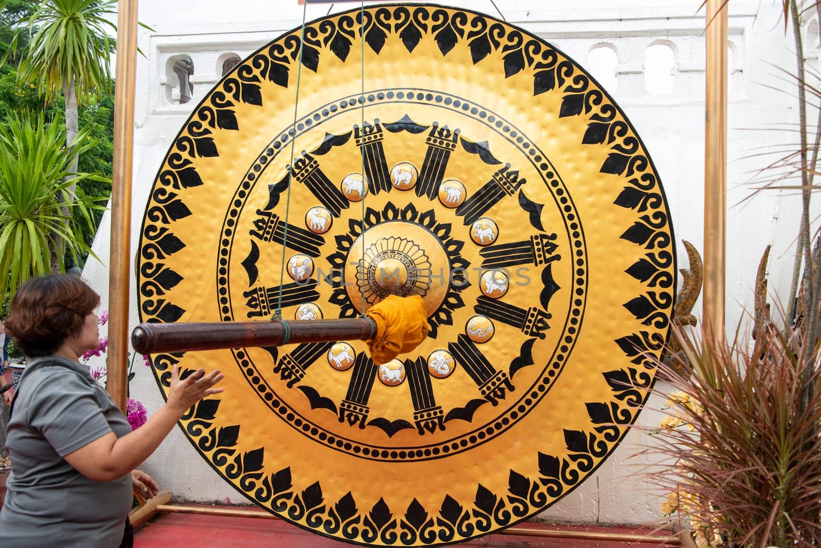a Gong at Golden Mount of Wat Saket in Banglamphu in the City of Bangkok in Thailand.  Thailand, Bangkok, November, 7, 2024.