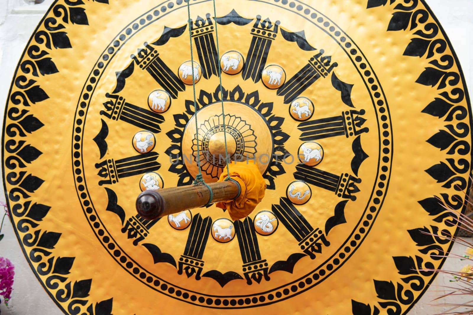 a Gong at Golden Mount of Wat Saket in Banglamphu in the City of Bangkok in Thailand.  Thailand, Bangkok, November, 7, 2024.