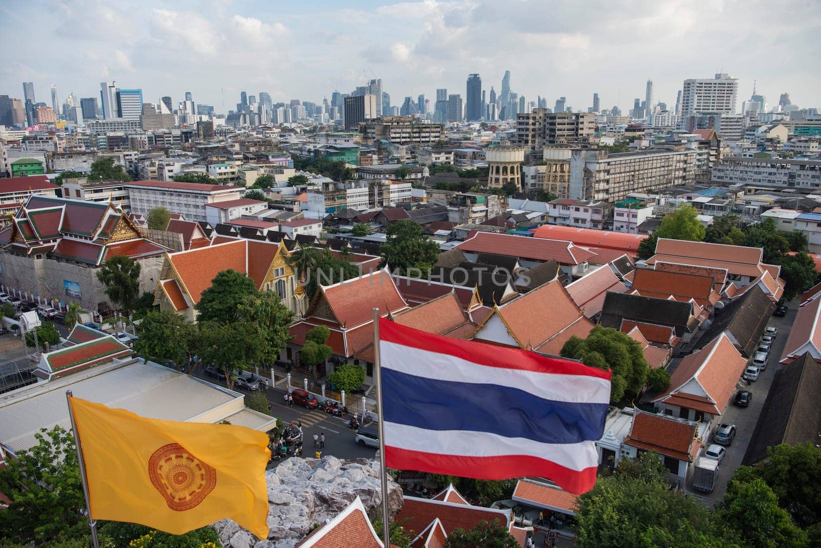 a view of Wat Saket in Banglamphu in the City of Bangkok in Thailand.  Thailand, Bangkok, November, 7, 2024.