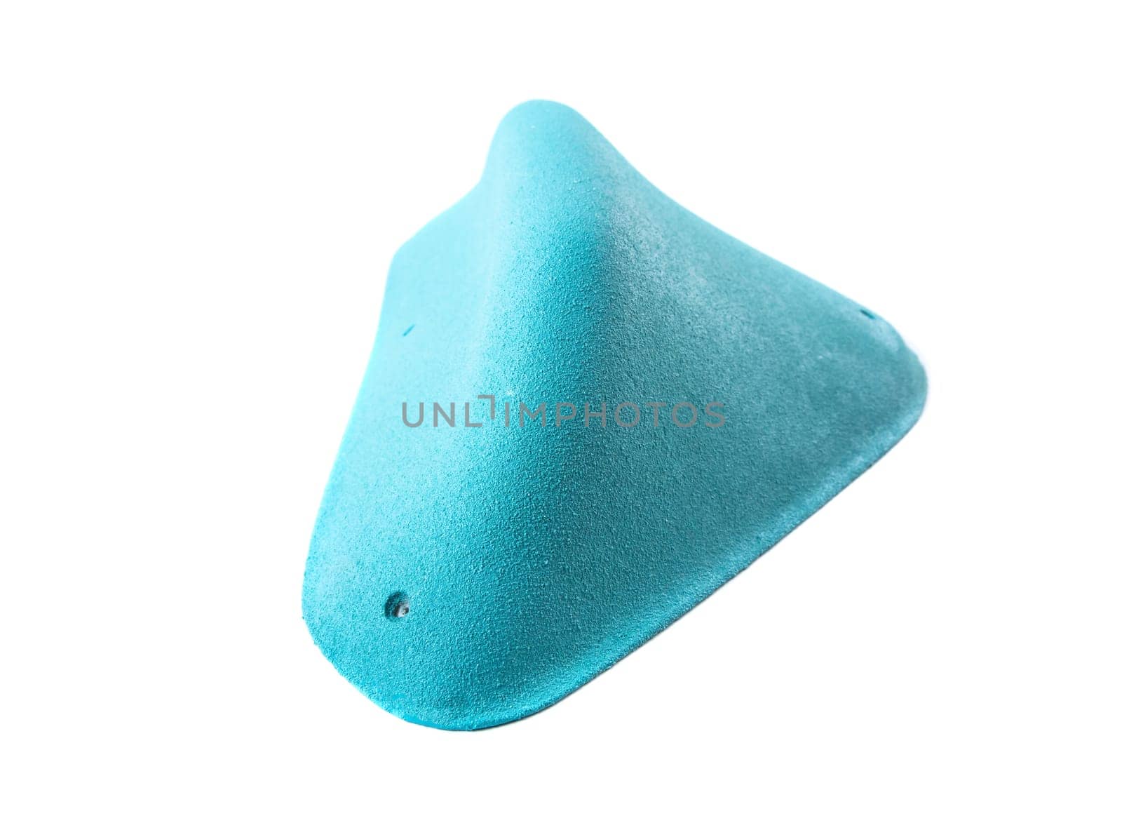 Blue climbing hold with smooth rounded edges isolated on white background. Oval shape for hand or foot grip on climbing walls. Ideal for sports store or catalog.