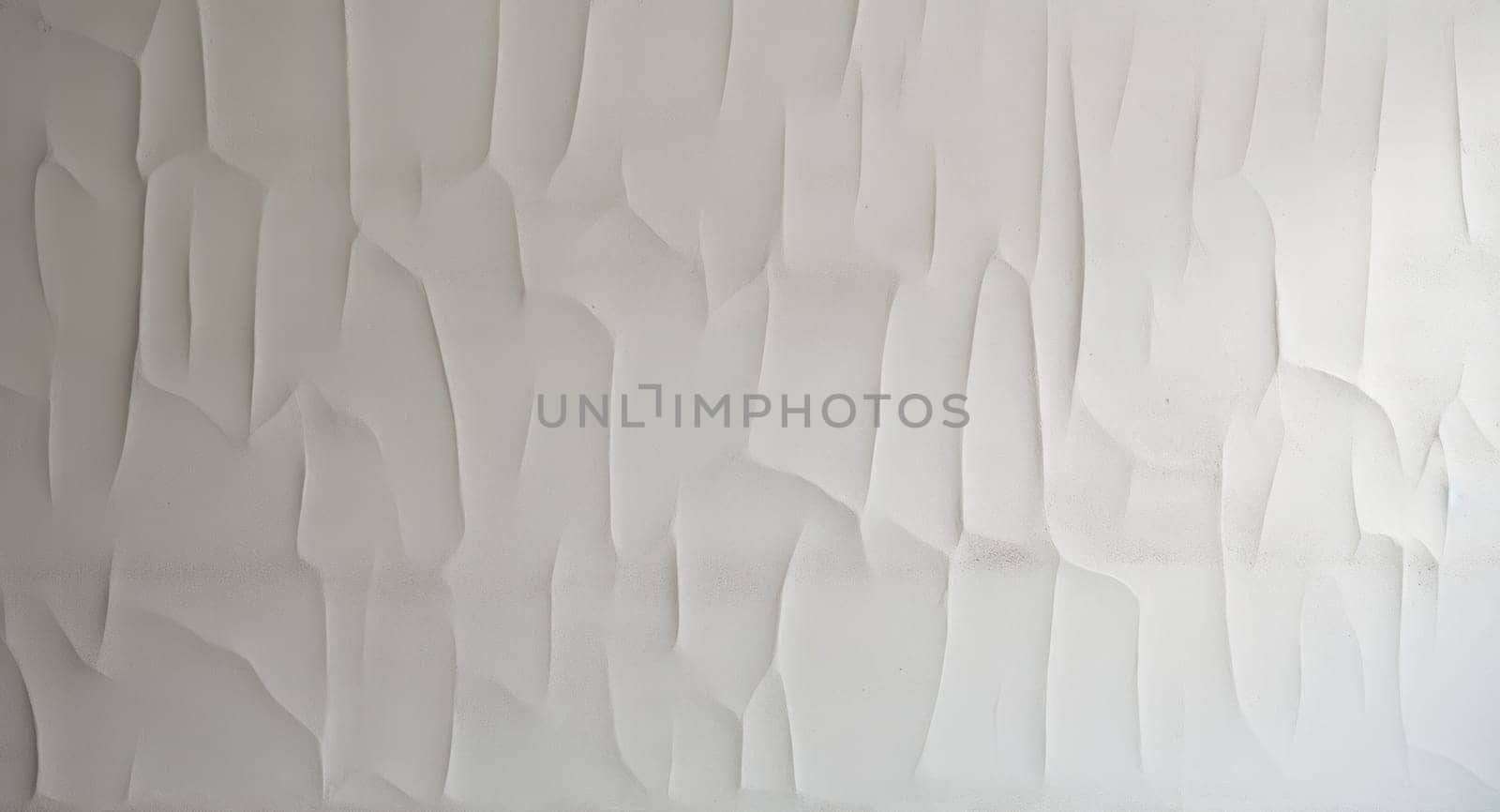 White wall with a pattern resembling streamlined crumpled paper. Created using AI Generated technology and image editing software.