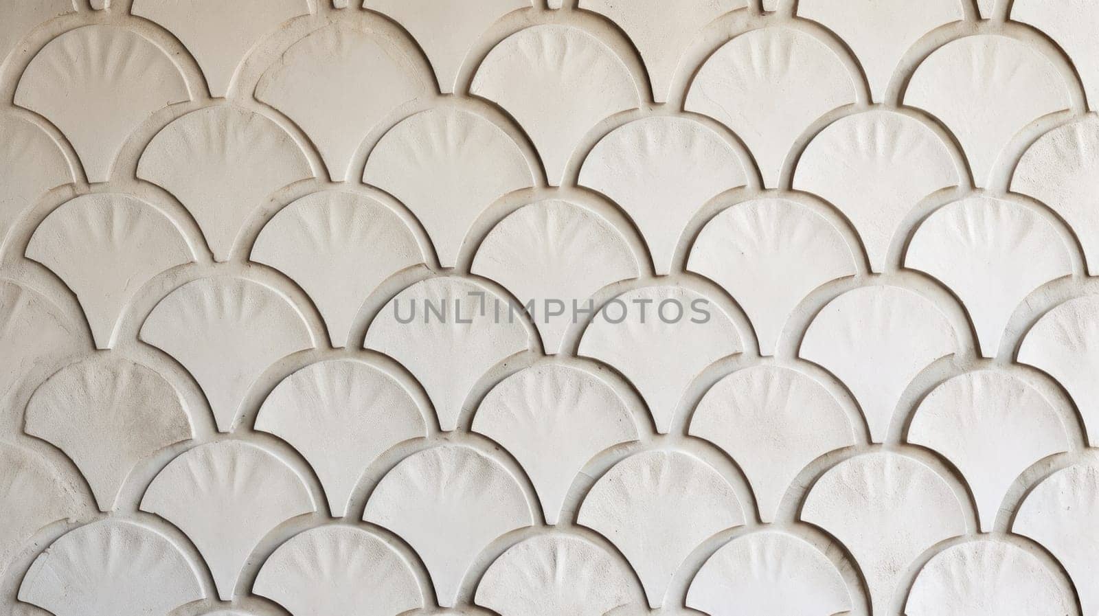 Stylized abstract white wall with fish scale pattern. Created using AI Generated technology and image editing software.