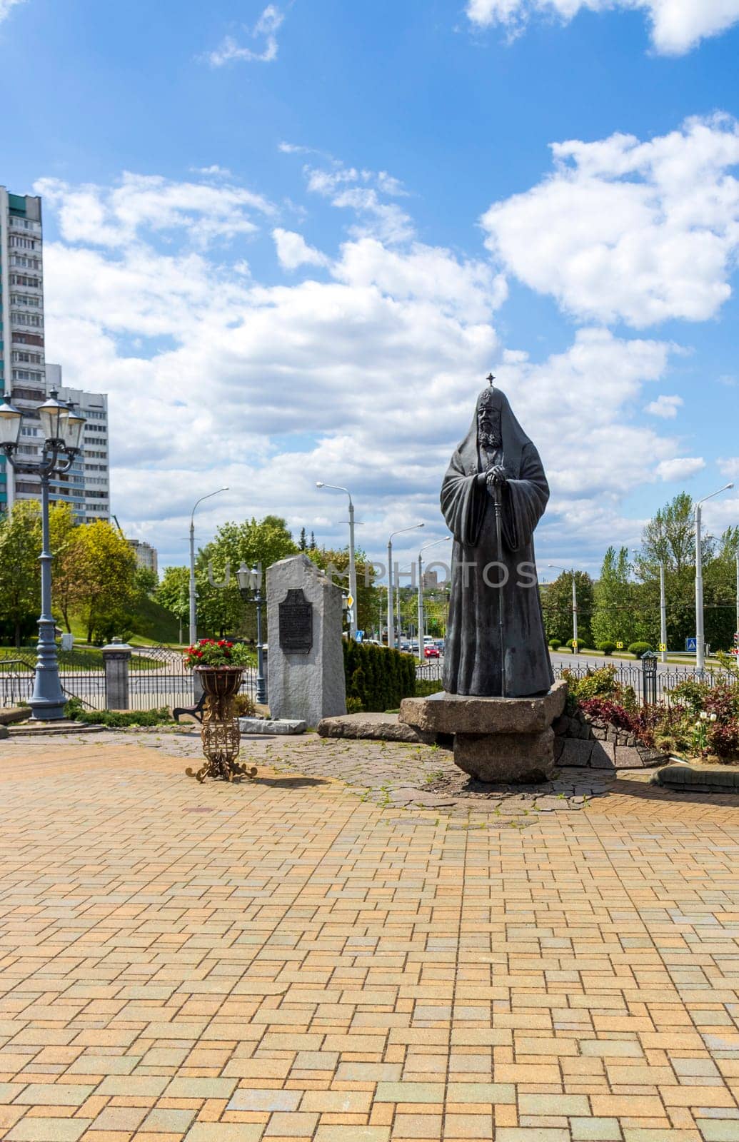 05.05.2025 - Minsk, Belarus. Monument to Aleksey the second, bishop at the church of all saints