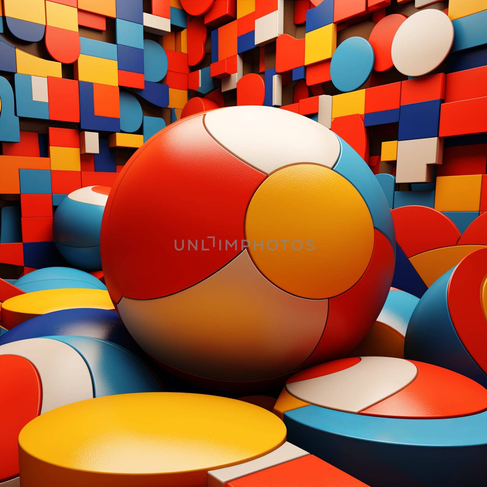 A lively abstract design with colorful spheres and geometric shapes. This playful composition adds a fun touch to backgrounds, wallpapers, and creative projects needing vibrant energy.
