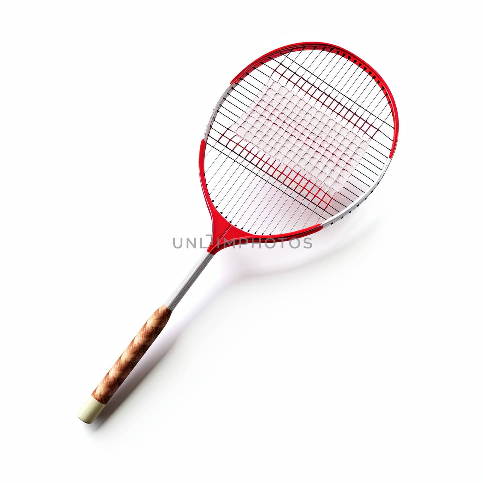 Isolated on white background, an old-fashioned wooden tennis racket showcases retro charm. Ideal for sports, recreation, or vintage-themed projects. A creative asset for tourist industry designs.
